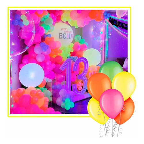 Globos Neon Bolsa X 100 Para Luz Ultra Violeta 9 Pulgadas