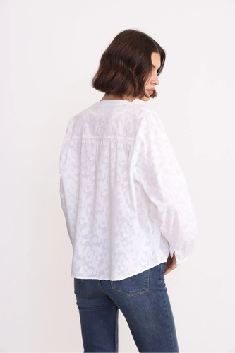 Blusa Mujer Blanca Bordada Cuello Mao Allegra Yagmour Blanco 40