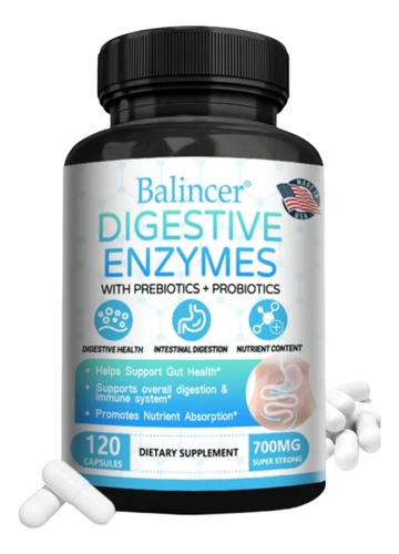 Enzimas Digestivas 700mg  120 Cap Refuerza Salud Digestiva.