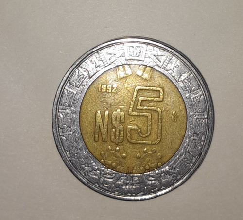 Moneda De 5 Nuevos Pesos Mexicanos Del Año 1992