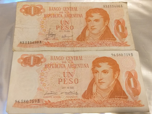 Billetes X2 1 Peso Serie A Y B Año 1970 - Lote Moneda Argent