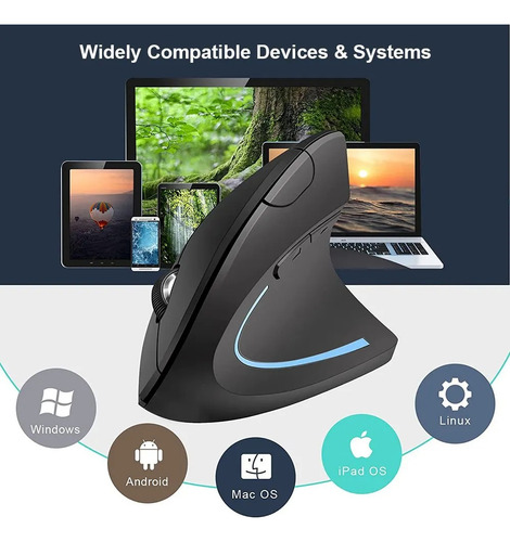 Mouse Inalambrico Ergonomico Diseño Vertical Usb Pc Oficina Negro