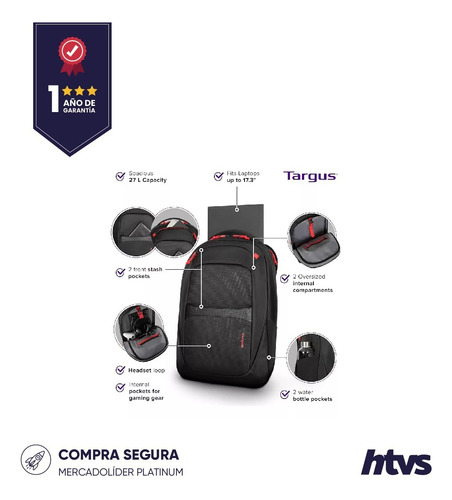 Mochila Targus Strike Ii Tbb639gl Gaming 17.3'' 27l Negro