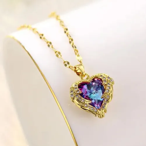 Colar Coração Oceano Banhado A Ouro Luxuoso Presente Amor
