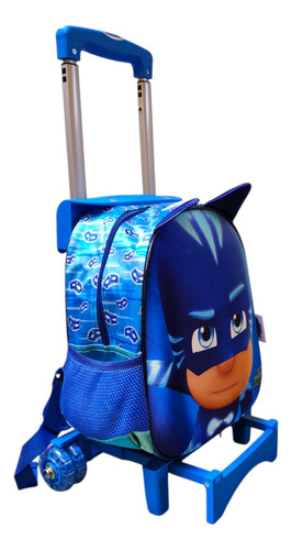 Mochila Escolar Carro Kinder Pj Mask Heroes Pijama Yadatex Azul 3d