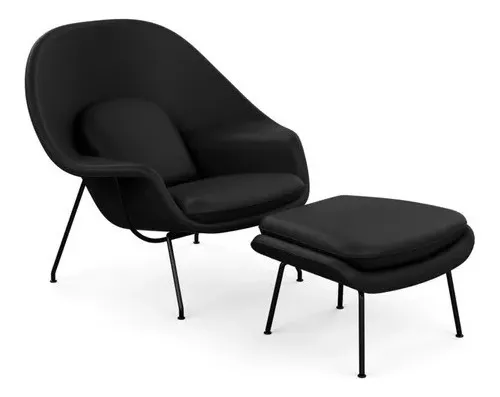 Sillón Womb Chair con puf en piel natural color negro