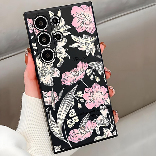 Funda Creativa Floral Negra De Silicona, Compatible Con Apple Y Samsung, A Prueba De Golpes
