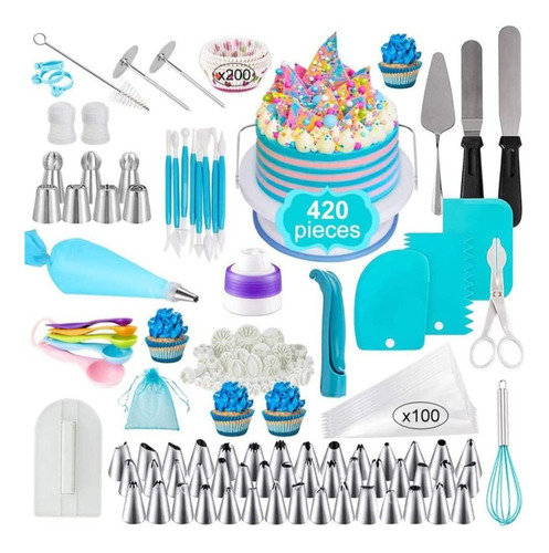 Kit De Reposteria 420 Piezas Bandeja Giratoria Picos Mangas 