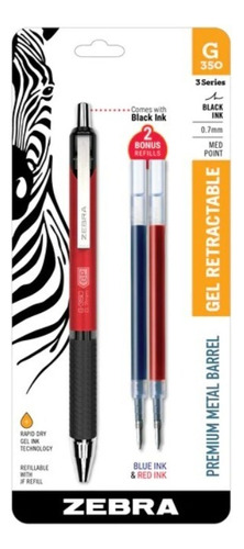 Bolígrafo De Gel Retráctil Zebra G-350 Punto Mediano 0.7 Mm. Color Del Exterior Rojo