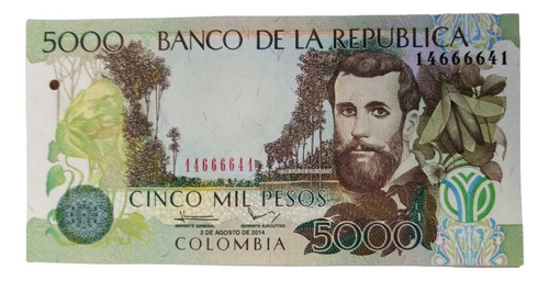 Billete 5000 Pesos Serial Radar 14666641 02/ago/2014 Unc