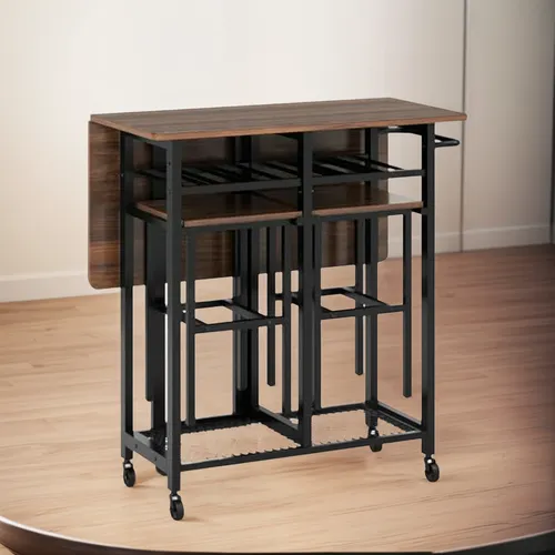 Mesa De Comedor Plegable Con 2 Taburetes Y Espacio Para Vino