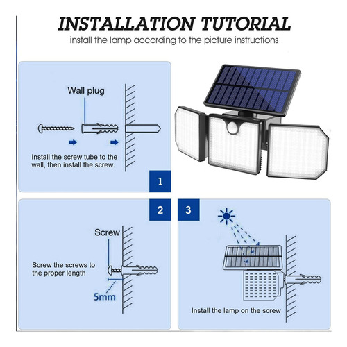 Luzes Solares Com 3 Cabeças, Luzes Solares Led De Ângulo De