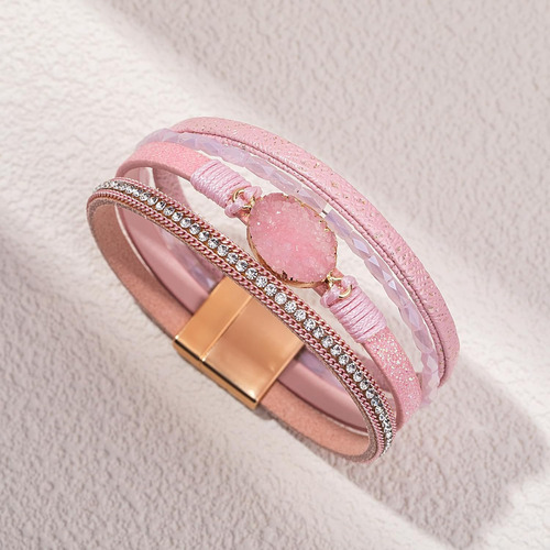 Pulseira Fancy Shiny 4 Em 1 De 20 Cm Rosa Com Fecho Magnetic