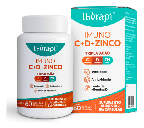 Imuno C+ D + Zinco Tripla Ação 60 Capsulas 550 Mg Therapi