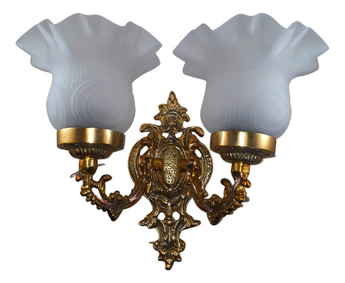 Arandela Dupla Colonial Parede Metal + Tulipas Cristal