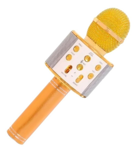 Cem Microfone Karaoke Bluetooth 2 Alto-falant Usb Ws-858 Cor Dourado