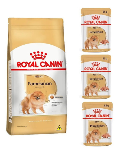 Kit Royal Canin Pomeranian Adulto Ração 1kg E 3 Sachês 85g