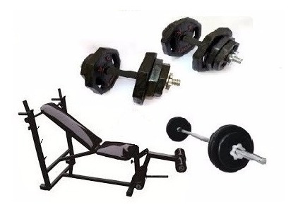 Banca P/ Pecho+ejercitador Piernas+mancuernas+barra+ 20kl