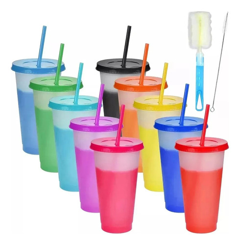 Para Vasos Mágicos Cambia Color Con Tapa Y Popote 710ml 10