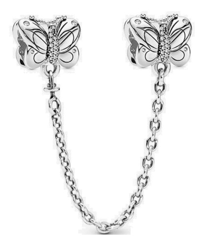 Dije Charm Cadena De Seguridad Mariposas Plata S925 Original