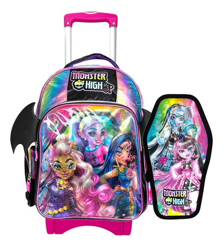 Kit Mochila Monster High Lapicera Primaria Original Ruedas Violeta Violeta