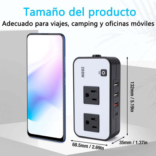 Inversor De Corriente Para Auto De 200w, 12v-110v, Pd 20w