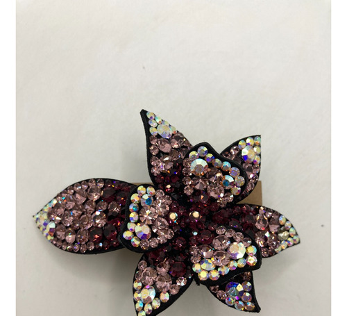 Broche Para Cabello Coreano Flor Cortada Diamante Morado_3pz