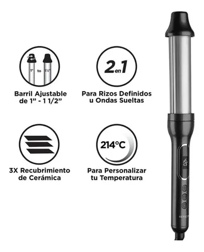Rizador Revlon 2 En 1 Ajustable Ceramica Peluqueria Febo Color Negro