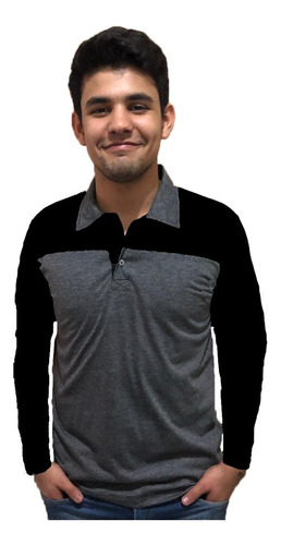 Imagem 2 de 2 de Camisa Polo Plus Size Extra Grande Manga Longa Malha Nobre