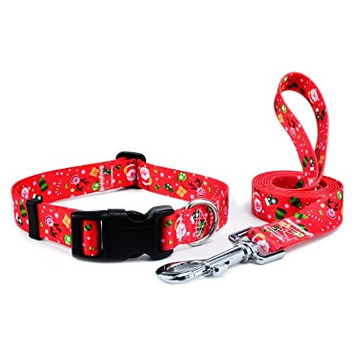 Collar Y Correa Perros De Navidad, Ajustable Y Resisten...