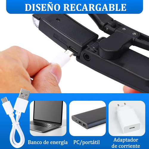 Lupa Con Luz Led, Gafas Lentes Lupa Recargables Usb, 3