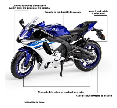 Yamaha R6 1:12 Miniatura Metal Moto Con Base