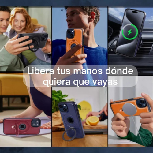 Funda For iPhone Magsafe De Cuero Lujo Con Soporte + Mica