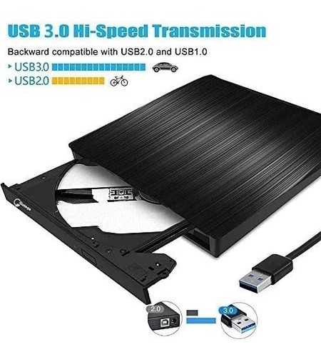 Imagen 2 de 6 de Unidad Dvd Externa, Usb 3.0 Portátil Gotega Negro