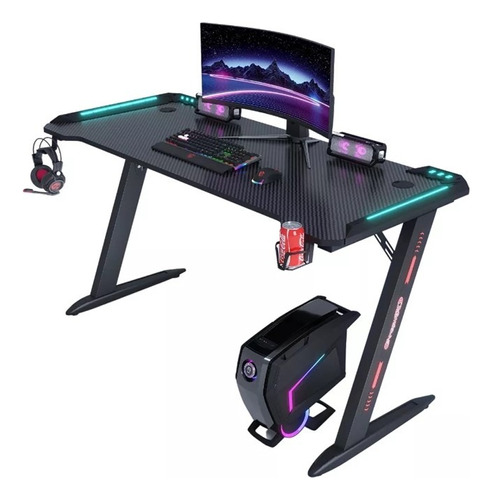 Mesa Escritorio Gamer Z Luces Rgb Fibra Carbono Computadora