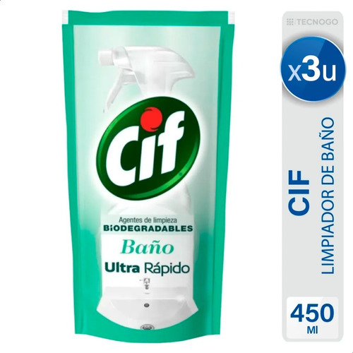 Limpiador De Baño Cif Ultra Rapido Biodegradables X3