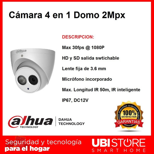Imagen 2 de 8 de Cámara 4 En 1 Domo Con Micrófono 2mpx Ir 50m Marca Dahua