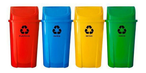 Kit 4 Lixeiras Para Coleta Seletiva 60 Litros