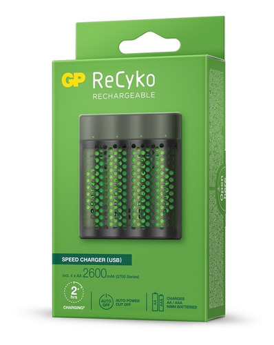 Imagem 2 de 6 de 01 Carregador + 04 Pilhas Aa Pequena Recarregável 2600mah Gp