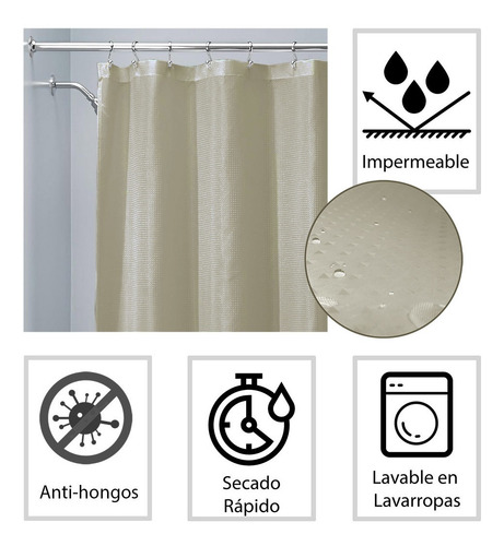 Imagen 2 de 5 de Cortina De Baño Ducha Beige 1.95 Mt Alto Nylon Teflon 82050