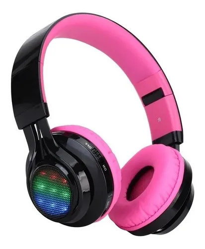 Auriculares Inalámbricos Bluetooth Led Rgb Fm Function Color Rosa y Negro