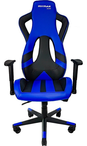 Cadeira de escritório Mymax MX11 gamer ergonômica  preto e azul com estofado de tecido sintético pu