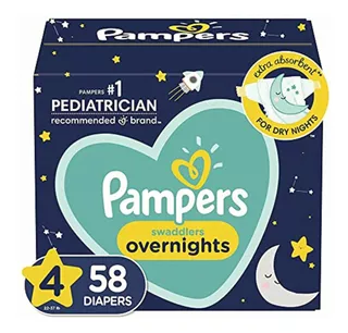 Pampers Overnight Pañales Etapa 4, 58 Piezas. Para Bebés