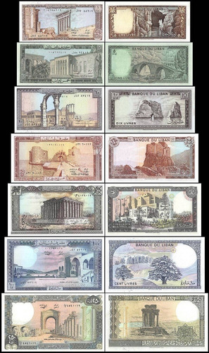 Colección De 7 Billetes Originales Y Nuevos De Líbano