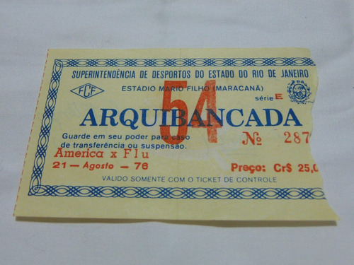 Ingresso Antigo Maracana Fluminense X America 1976