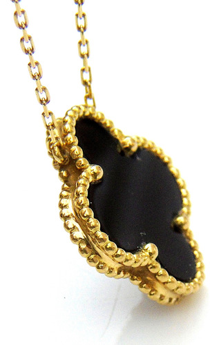 Cadena Dije Oro 18k Trébol De 4 Hojas Onix L40cm 5,7gr