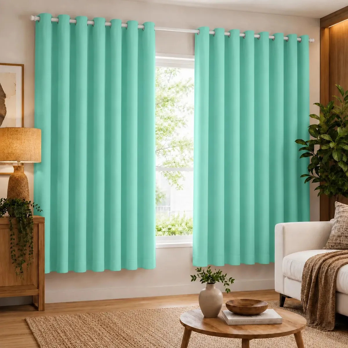 Cortina Tecido Oxford 300x180 Ilhós Para Varão Sala/quarto Nossa Casa Enxoval Cor Verde-água