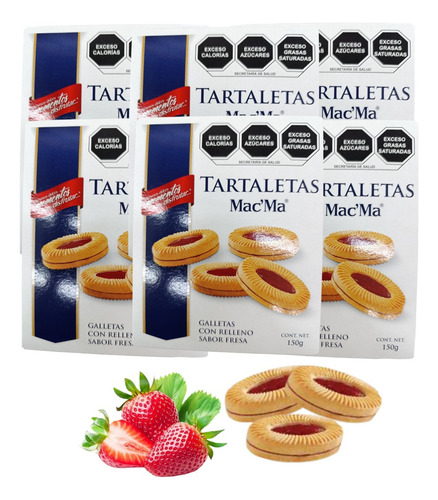 Galleta Tartaleta Fresa 5 Caja De 150g C/u Relleno Mac Ma