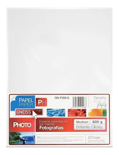 Papel Glossy Fotografico 200 Gramos A4 X 100 Hojas Brillante Color Blanco