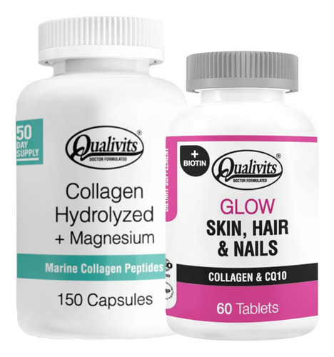 Glow Skin Hair Nails + Colágeno Con Magnesio X 150 Qualivits